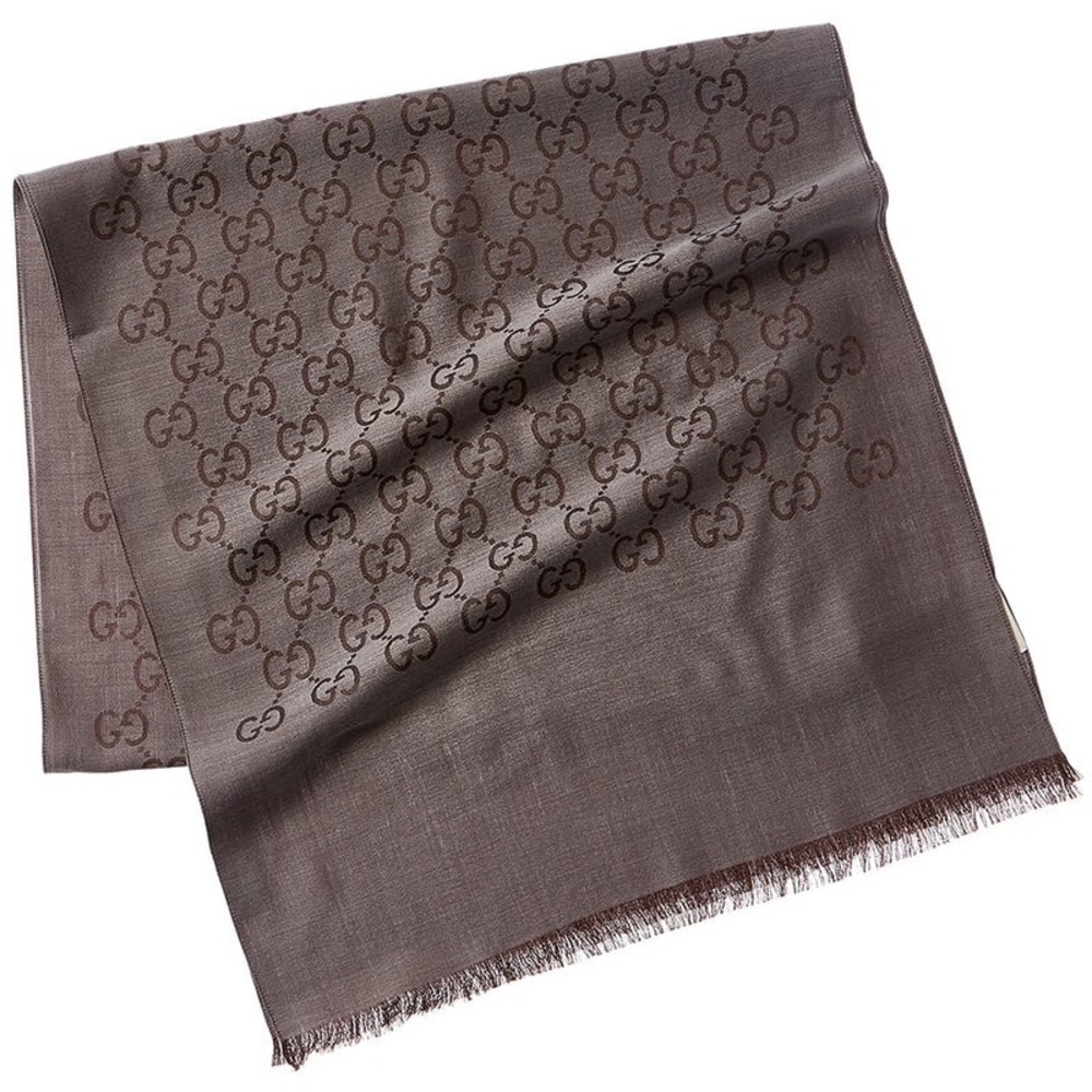 Gucci Gray and Brown Logo Scarf New with tags